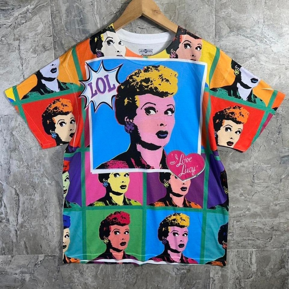 Jerzees multicolor I Love Lucy Lol short-sleeve adult shirt Size Large all over